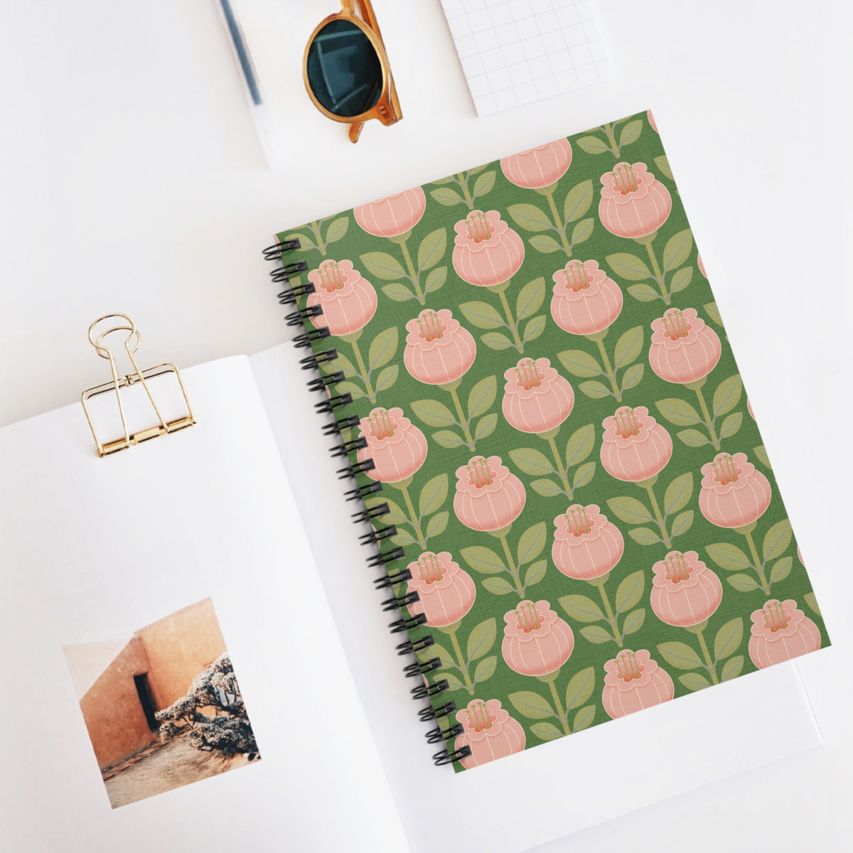 Pink Floral Pattern Spiral Notebook — Pink Tulip Ruled Journal