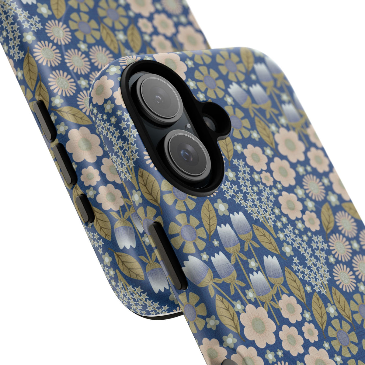 Blue Sea of Flowers Magnetic Phone Case — Blue Vintage Wildflower Pattern