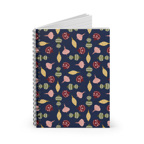 Christmas Ornaments Spiral Notebook — Festive Navy Ruled Journal